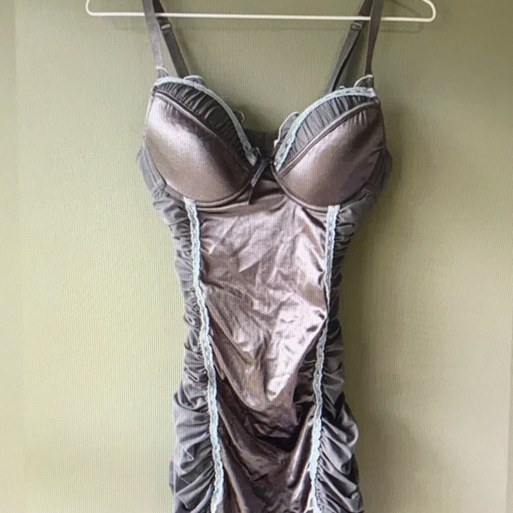 La Vie En Rose Metallic Chemise with Lace Trim